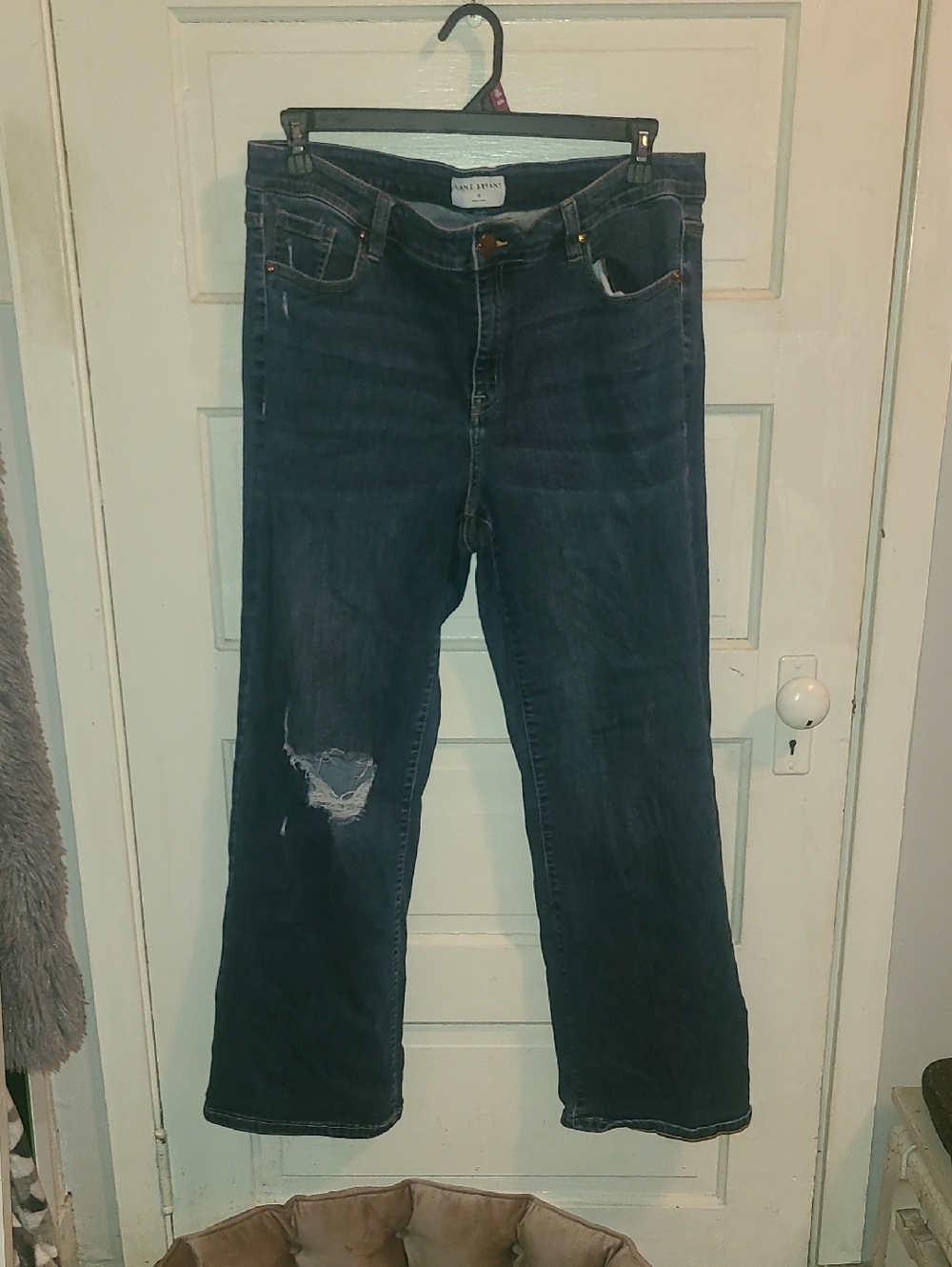 Lane Bryant Dark Blue Boot-Cut Jeans with Distressed Knee